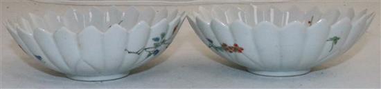 A pair of Japanese Kakiemon petal-moulded dishes, c.1680-1710, width 15.6cm